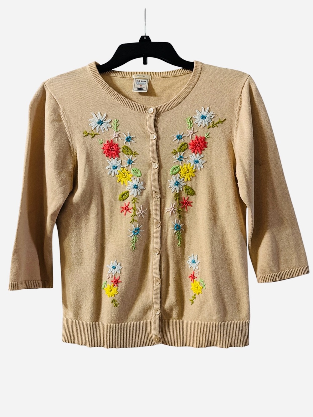 Old Navy Beige Floral Embroidered Cardigan Sweater